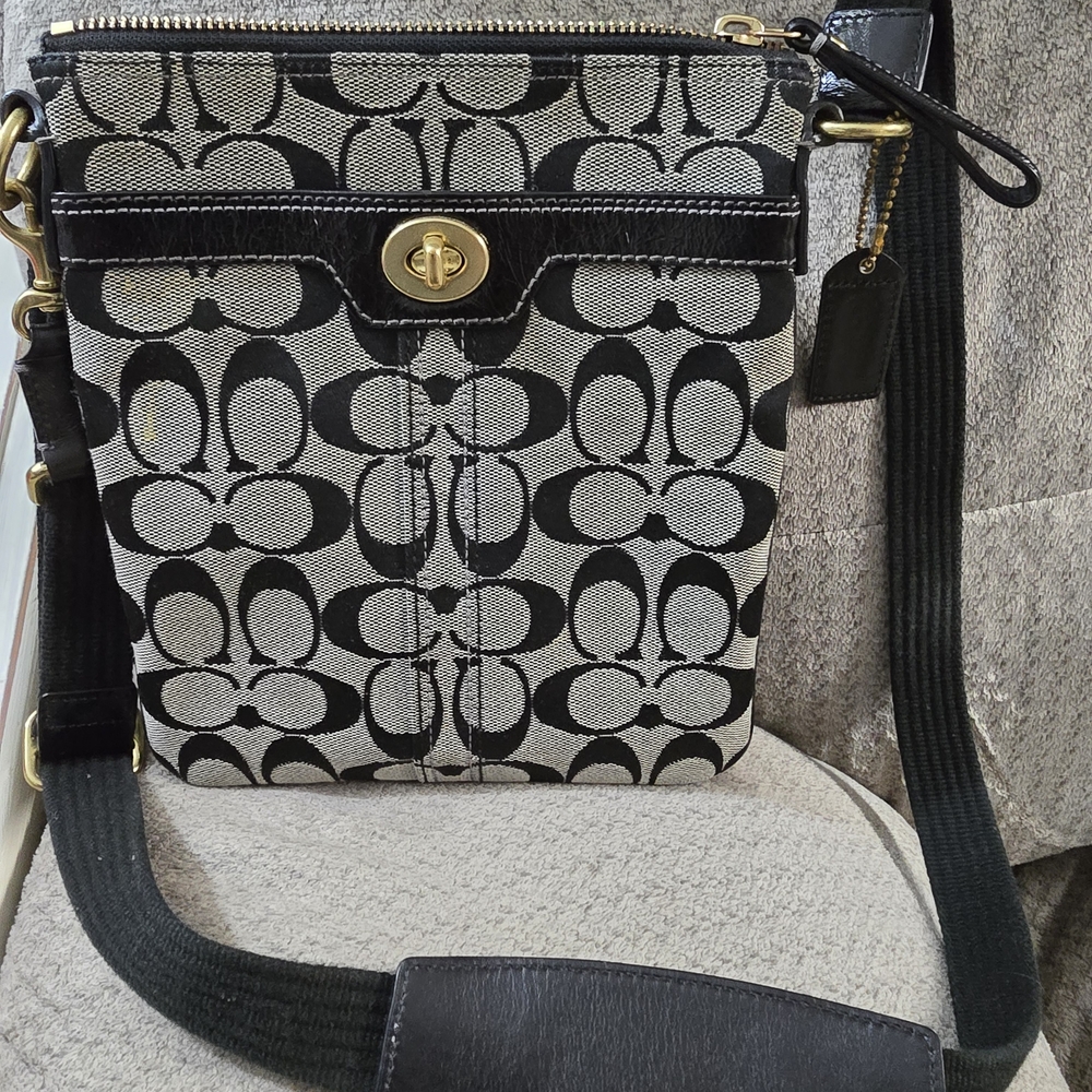 Coach Stylish Black and Gray Crossbody Bag